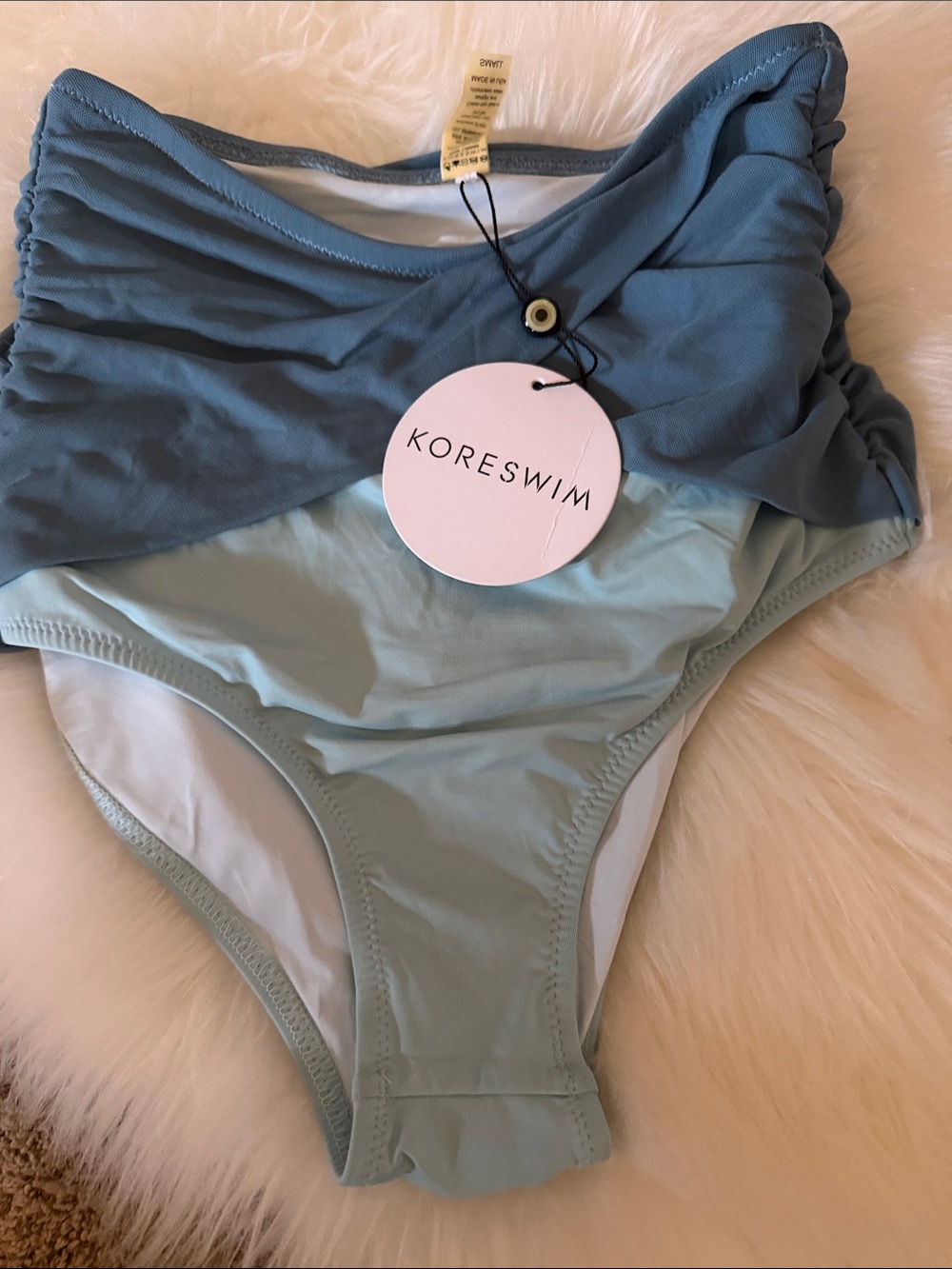 Kore Swim Women's Two-Tone High Waist Bikini Bottoms - Dusty Blue & Light Aqua